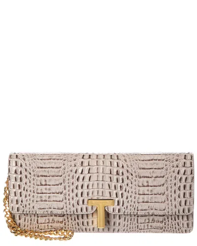 Tom Ford T Plaque Reptile-embossed Leather Wallet On Chain In Neutral