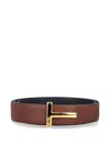 Tom Ford Logo-plaque Belt In Brown