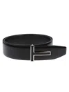 Tom Ford Shiny Smooth Calf Reversible T Belt 40 Mm In Black