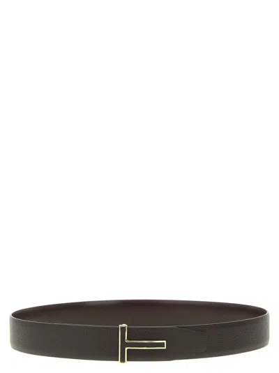 Tom Ford 't' Reversible Belt In Brown