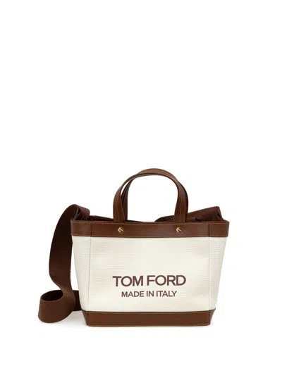Tom Ford T-screw Tote Bag In Canvas Beige