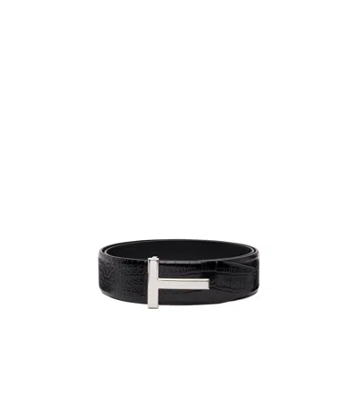 Tom Ford T-shaped Double-sided Belt In Black