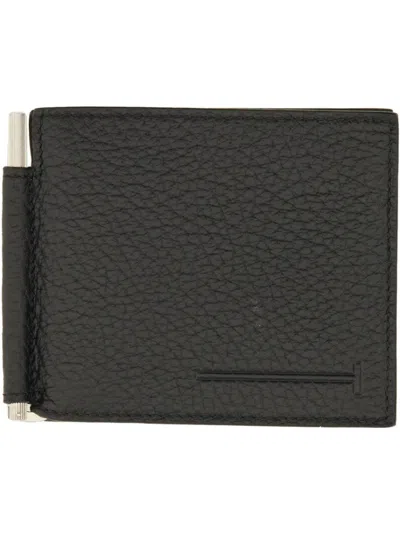 Tom Ford T-shaped Money Clip Leather Wallet In Black