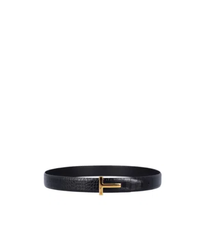 Tom Ford Buckle-logo Reversible Belt In Black