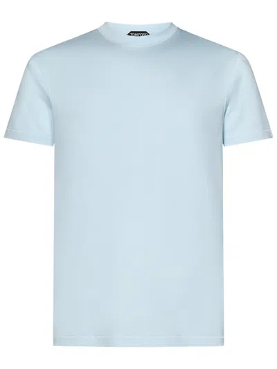 Tom Ford Clear Blue Crewneck T-shirt With Logo Embroidery