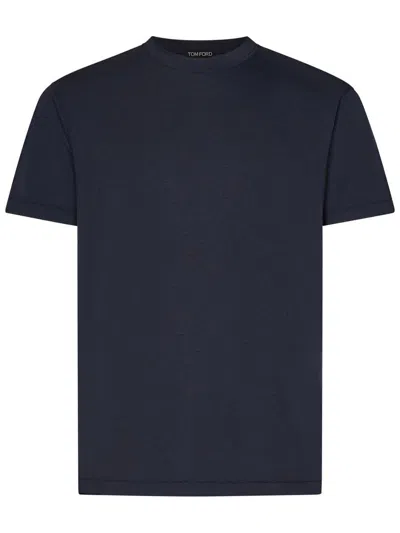 Tom Ford Midnight Blue Crew-neck T-shirt In Lyocell And Cotton