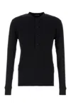 Tom Ford Men Cotton Modal Rib Ls Henley In Black