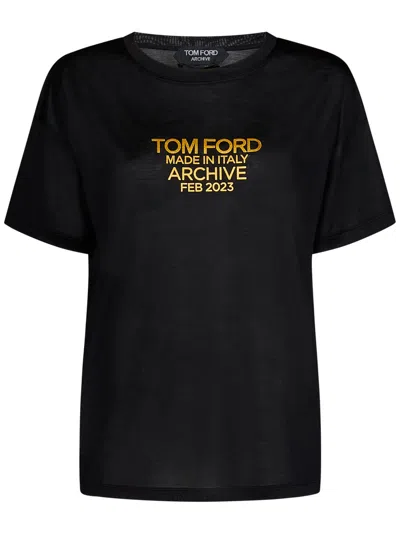 Tom Ford Silk T-shirt With Bold Logo Print In Black