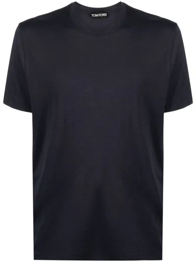 Tom Ford Mélange-effect Lyocell-blend T-shirt In Blu