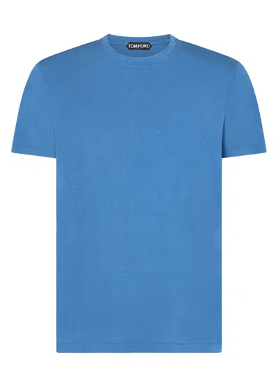 Tom Ford Sky Blue Crew Neck T-shirt In Lyocell