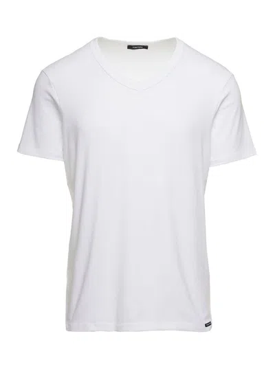 TOM FORD WHITE T-SHIRT WITH V NECK IN COTTON STRETCH MAN