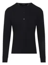 Tom Ford Long-sleeved Henley Top With Buttoned Placket And Fitted Silhouette In Black
