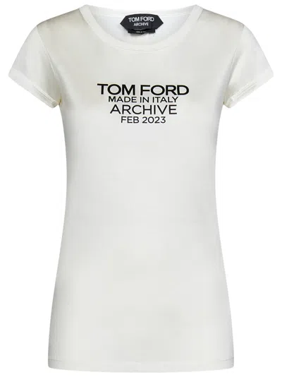 Tom Ford Chalk Silk Jersey T-shirt In Blanco