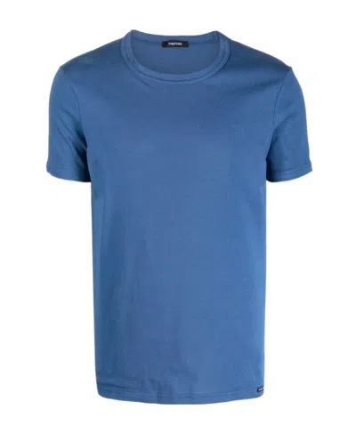 Tom Ford T-shirt With Round Neck And Short Sleeves In Blue