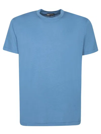 Tom Ford Sky Blue Crew Neck T-shirt In Lyocell