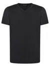 Tom Ford Black Basic Crewneck T-shirt With Tonal Stitching In Cotton Blend Man