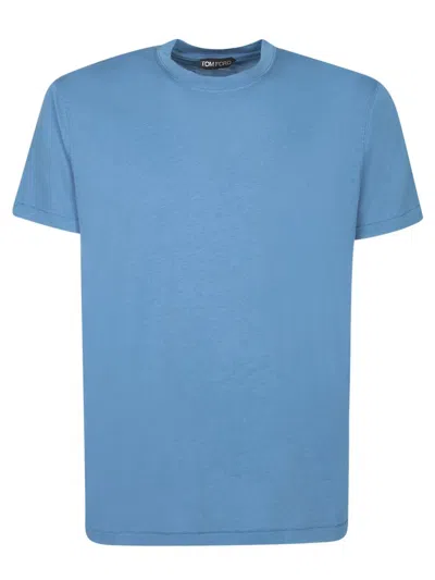 Tom Ford Sky Blue Crew Neck T-shirt In Lyocell