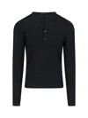 Tom Ford Long-sleeved Henley Top With Buttoned Placket And Fitted Silhouette In Black