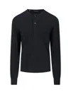 Tom Ford Long-sleeved Henley Top With Buttoned Placket And Fitted Silhouette In Black