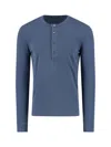 Tom Ford Ribbed Blue Henley Shirt With Button Closure And Drawstring Detail In Blue