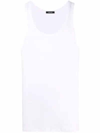 Tom Ford Textured Ribbed Scoop Neck Sleeveless Stretch Vest In White