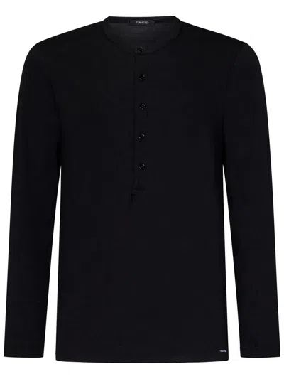 TOM FORD TOM FORD HENLEY-NECK LONG-SLEEVED JERSEY T-SHIRT CLOTHING