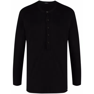 Tom Ford Henley-neck Long-sleeved Jersey T-shirt Clothing In Black