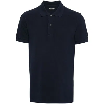 Tom Ford Black Short-sleeves Polo In Cotton Piquet Jersey Man