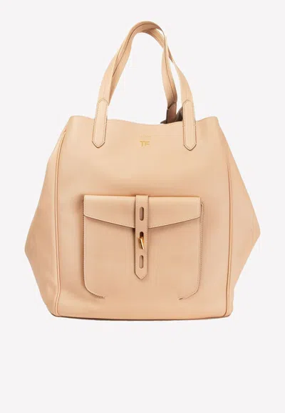 Tom Ford T-twist Hollywood Leather Tote Bag In Oat