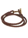 Tom Ford Bordeaux Bracelet With Intrecciato Motif In Leather And Brass Woman In Brown