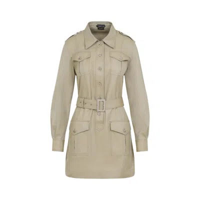 TOM FORD TOM FORD TAILORED BELTED DRESS IN CAPTIVATING NUDE PALETTE