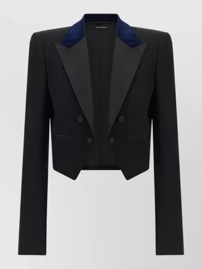 Tom Ford Tailored Blazer Cropped Velvet Collar Buttons In Black