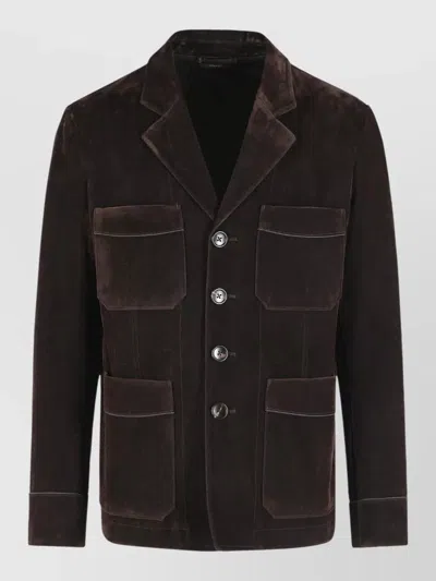 Tom Ford Tailored Cotton Blend Blazer Front Pockets In Brown