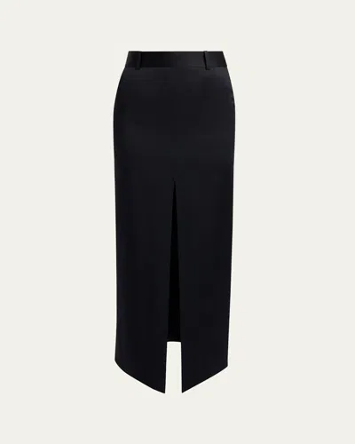 Tom Ford Tailored Crepe Envers Satin Slit Maxi Skirt In Black