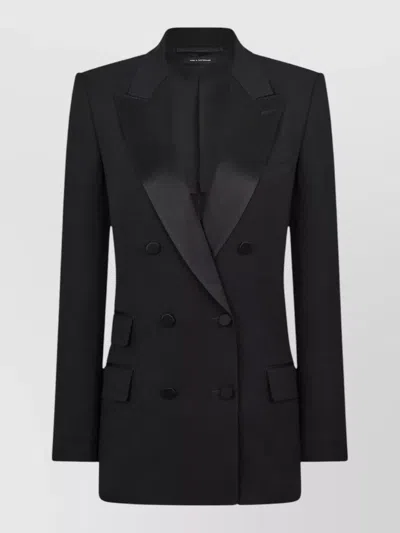 Tom Ford Tailored Double Breasted Formal Jacket Satin Lapel In Black