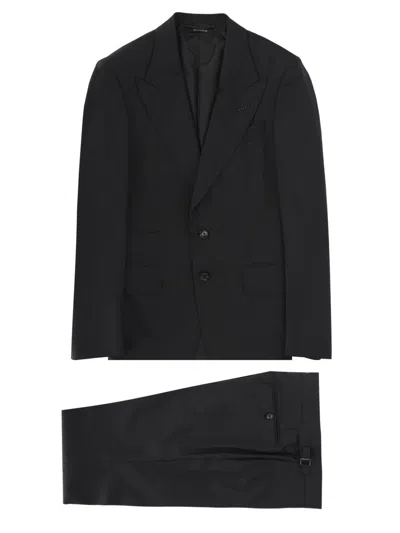 Tom Ford Tailored Fit Super Plain Weave Wool Suit Shelton In Black
