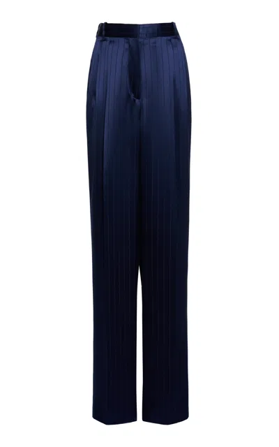 Tom Ford Tailored High-rise Silk-blend Straight-leg Pants In Blue