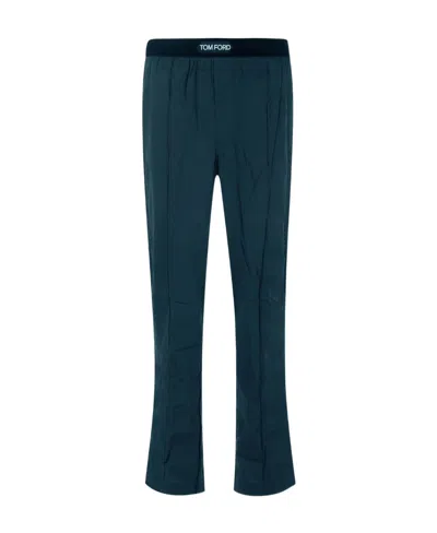 Tom Ford Tailored Silk Pyjama Bottoms In Blue