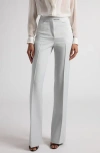 Tom Ford Lustrous Barathea Tailored Tuxedo Wide Leg Pants In Ig052 Light Grey