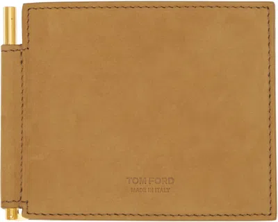 Tom Ford Leather T-line Money Clip Wallet In Beige