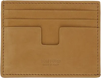 Tom Ford Tan Nubuck T Line Card Holder In Brown