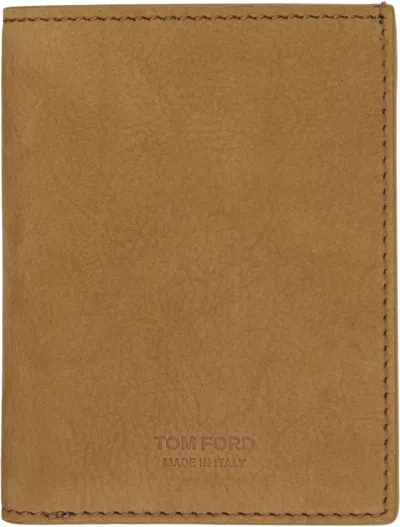 Tom Ford Tan Nubuck T Line Folding Wallet In Caramel