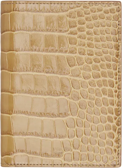 Tom Ford Tan Shiny Croc 't Line' Passport Holder In Brown