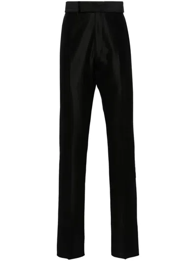 Tom Ford Tapered Wool-blend Trousers In Black