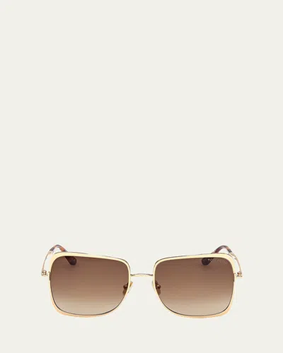 Tom Ford Tara 57mm Metal Square Sunglasses In Blue
