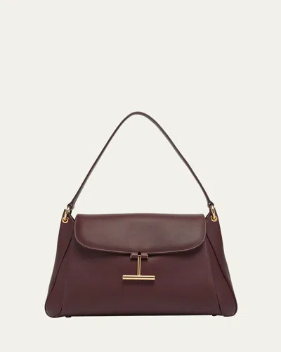 Tom Ford Tara Flap Shoulder Bag In Grain Leather In 1b055 Cocoa