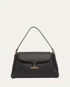 Tom Ford Tara Flap Shoulder Bag In Grain Leather In Black