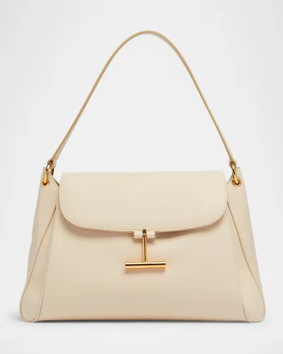 Tom Ford Tara Flap Shoulder Bag In Grain Leather In Cream