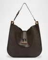 Tom Ford Tara Large Crossbody Bag In Lizard-embossed Suede And Leather In Chocolate