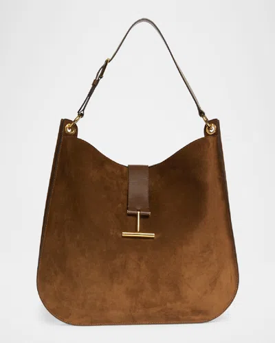 Tom Ford Tara Large Crossbody Bag In Suede And Leather In Whisky